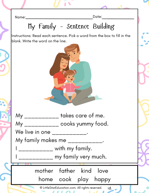 Sentence Building: My Family Writing Practice for First Grade ELA