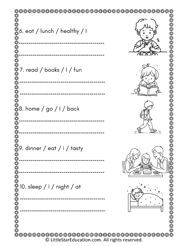 Sentence Building Practice: My Daily Routine for First Grade ELA