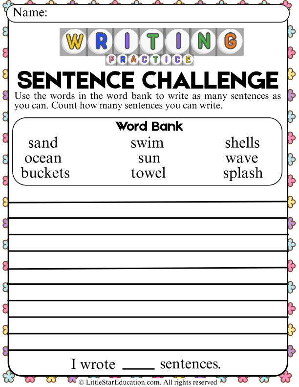 Sentence Building Practice with Word Bank for Grade 2 ELA