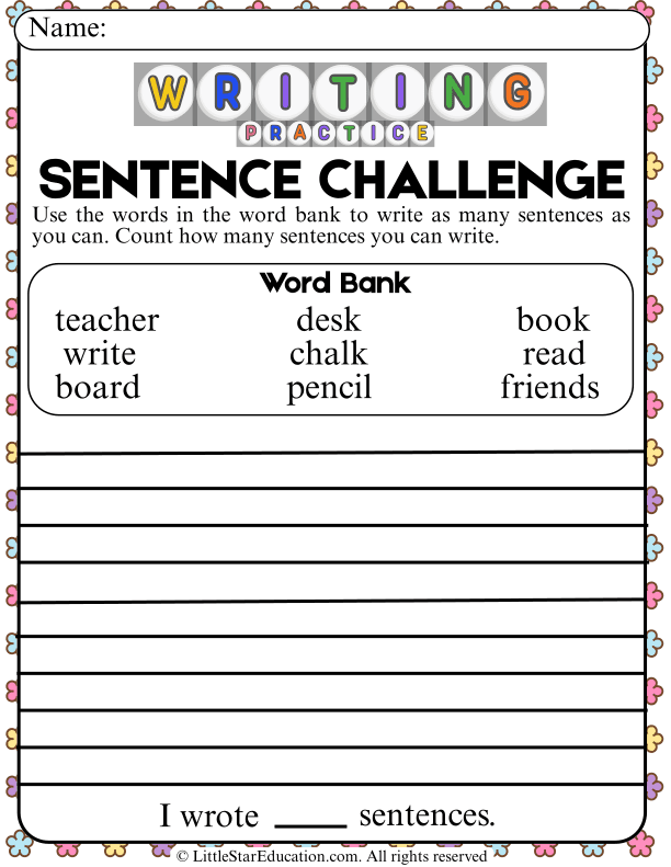 Sentence Building with Word Bank for Early Elementary ELA