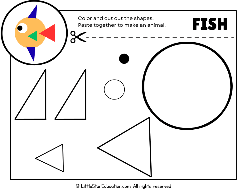 Shape Coloring and Cutting for Kids: Build Your Own Fish Animal Craft