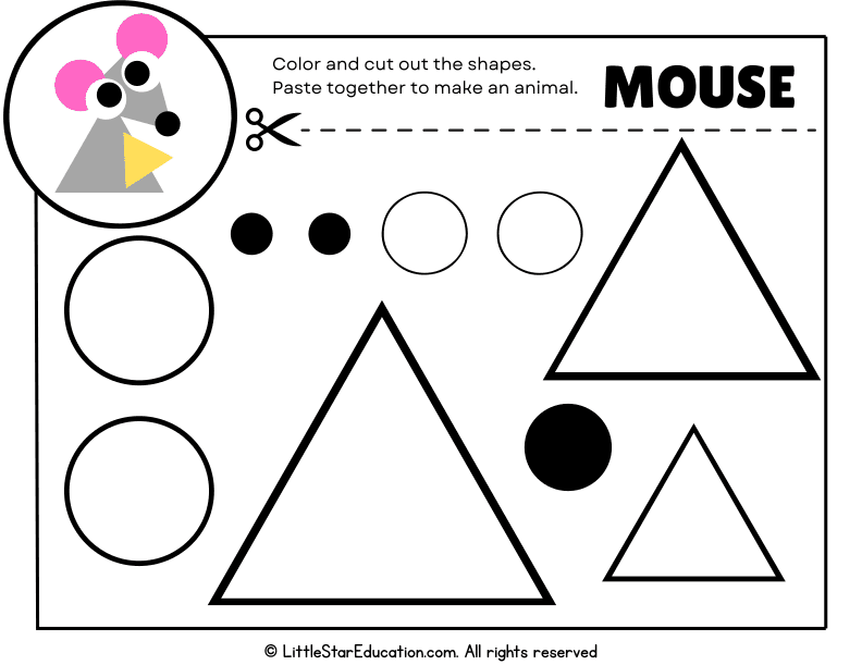 Shape Coloring and Cutting for Preschool Math: Make a Mouse Craft