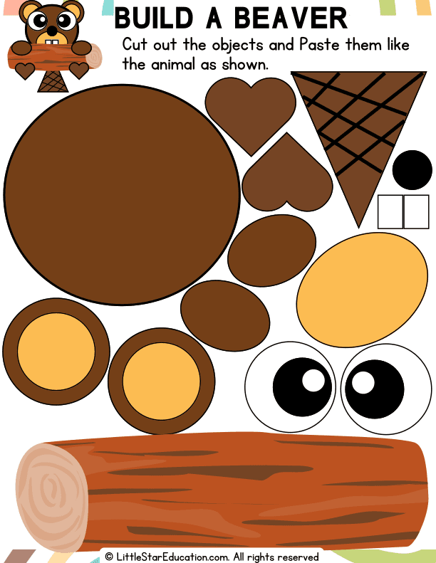 Shape Craft: Build a Beaver Cut and Paste Art for Pre-K Kids