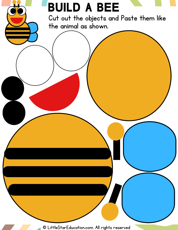 Shape Craft: Build a Bee Math Cut and Paste for Preschool and Kindergarten