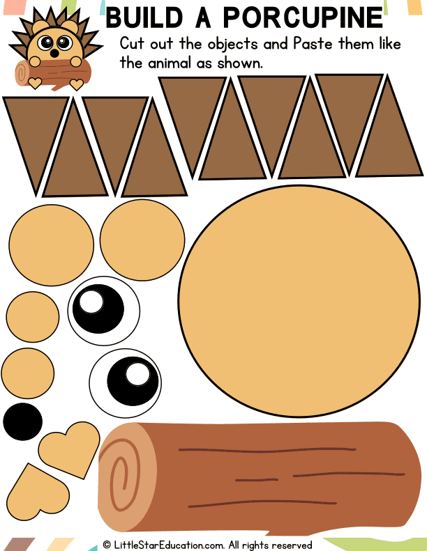 Shape Craft: Build a Porcupine Fine Motor Art for Preschool