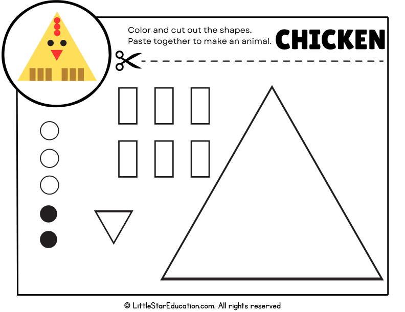 Shape Cutting and Gluing Practice: Build a Chicken for Early Math