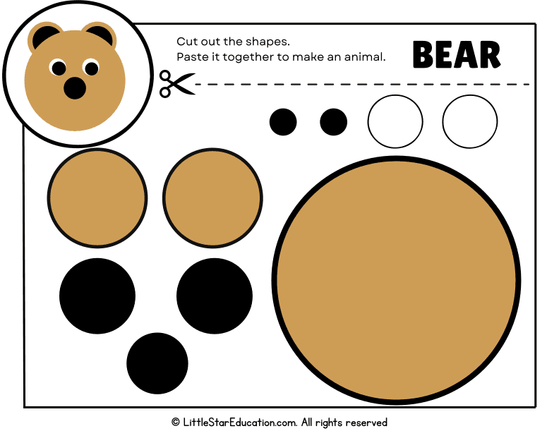 Shape Cutting and Pasting Bear Craft for Preschool Art