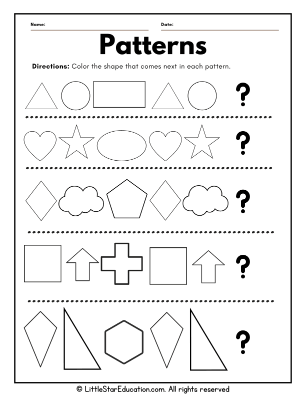 Shape Patterns Coloring Practice for Preschool and Kindergarten Math