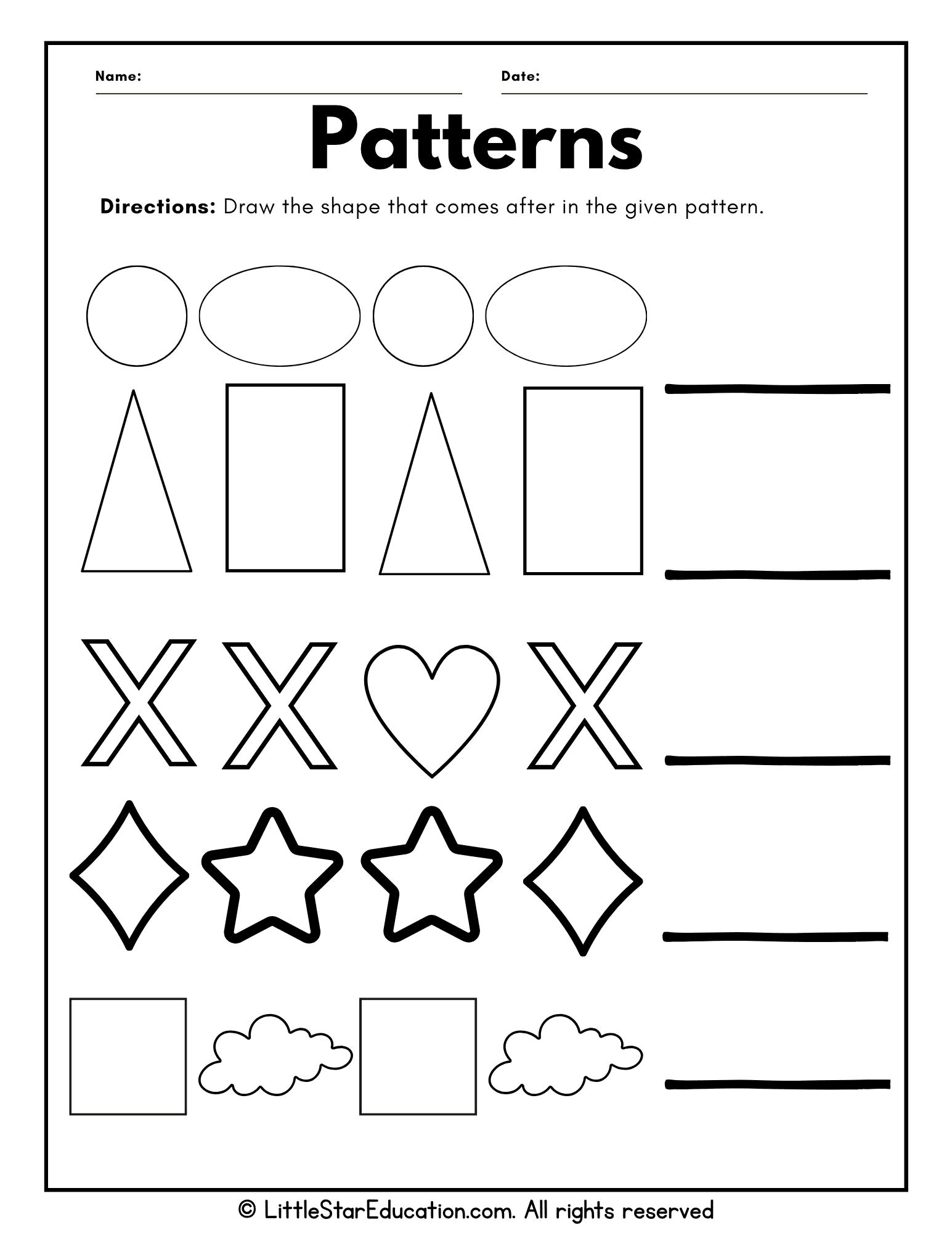 Shape Patterns Worksheet for Preschool and Kindergarten – Draw the Next Shape