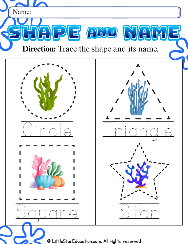 Shape Tracing Practice: Circle, Triangle, Square & Star for Pre-K Math