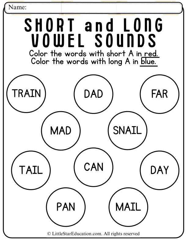Short and Long A Vowel Sounds Color Sorting for Early Readers