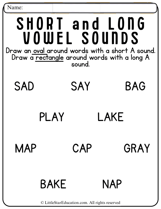 Short and Long A Vowel Sounds Sort for Kindergarten Reading