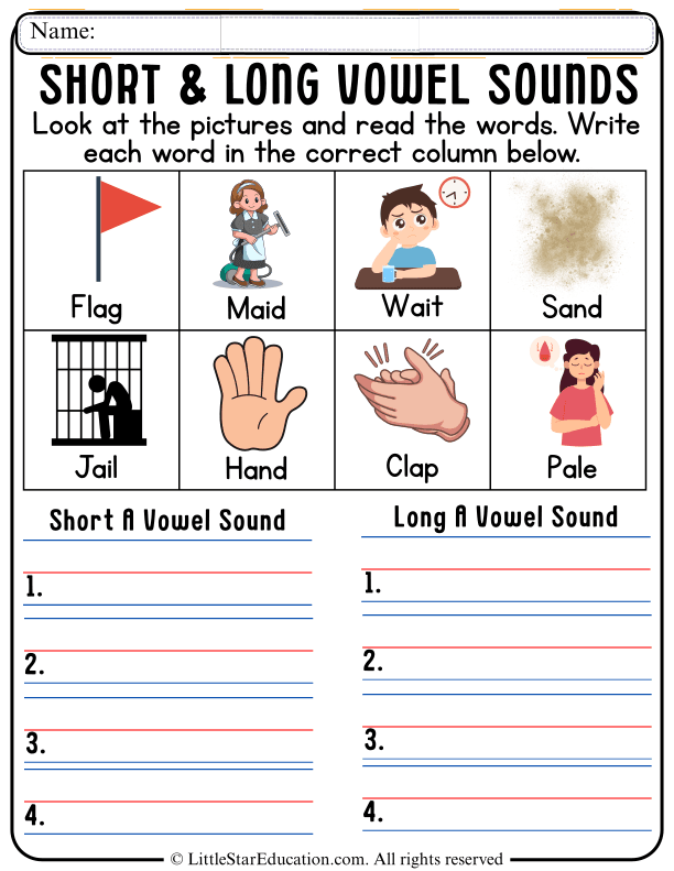Short and Long A Vowel Sounds Sorting for Early Readers