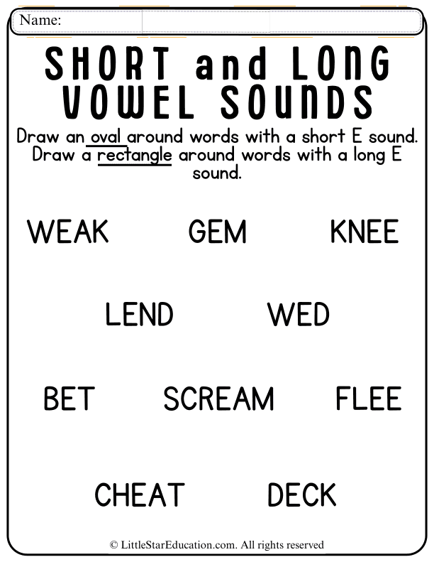 Short and Long E Vowel Sounds Identification for Early Readers