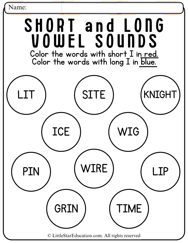 Short and Long I Vowel Sounds Color Sorting for Early Readers