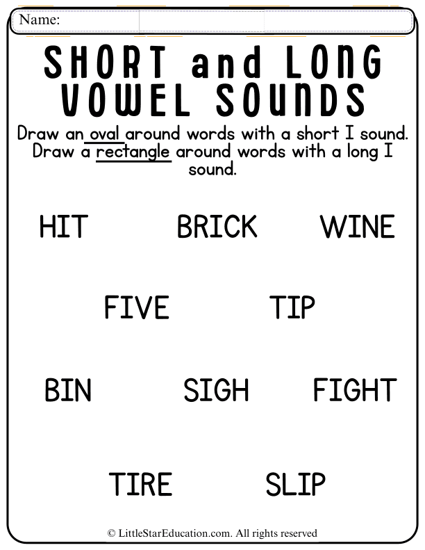 Short and Long I Vowel Sounds Practice for Early Readers