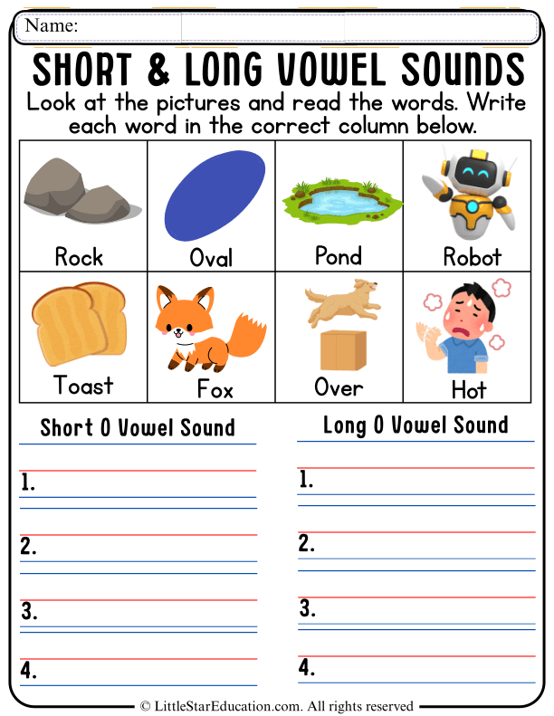 Short and Long O Vowel Sort for Early Readers ELA Practice
