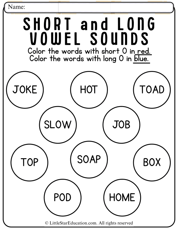 Short and Long O Vowel Sounds Color-Coding Practice