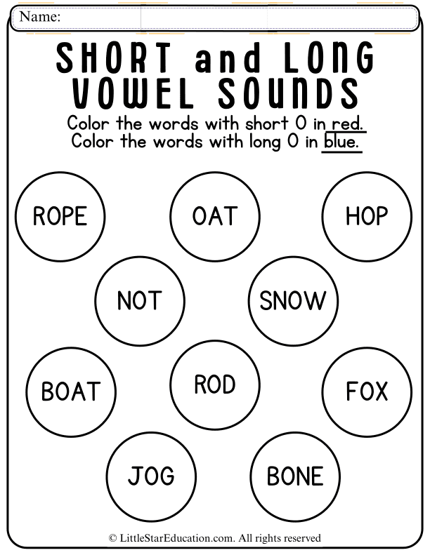 Short and Long O Vowel Sounds Color Sorting for Early Readers