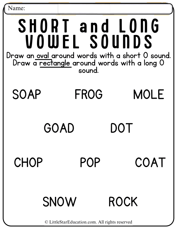 Short and Long O Vowel Sounds Practice for Early Readers