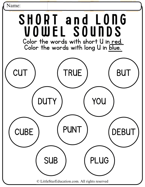 Short and Long U Vowel Sounds Color Sorting for Early Readers