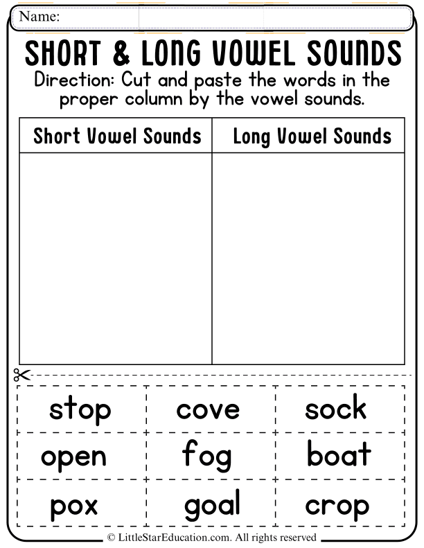 Short and Long Vowel Sound Sorting for Early Readers