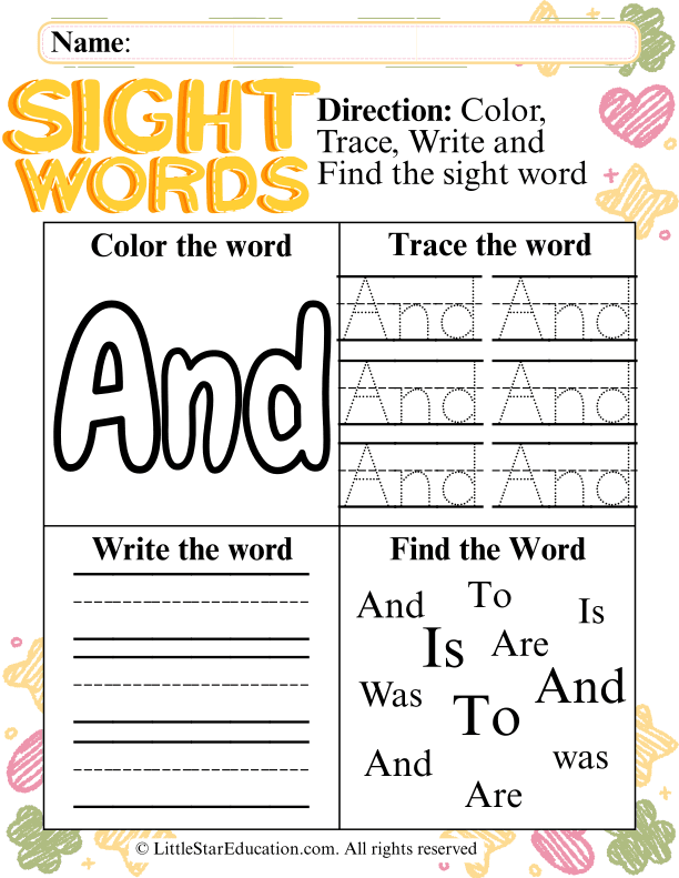 Sight Word "And" Practice: Color, Trace, and Write for Early Learners
