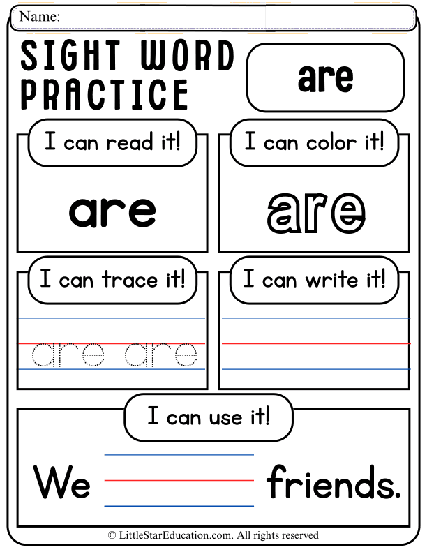 Sight Word "Are" Practice: Read, Trace, and Write for Early Learners