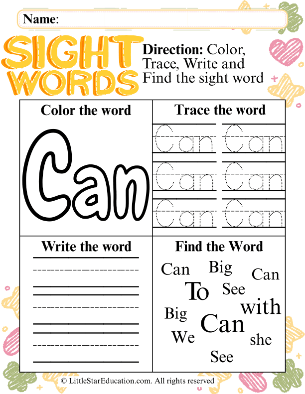 Sight Word "Can" Practice for Early Literacy Success