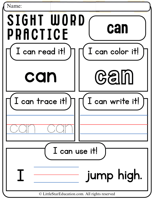 Sight Word "Can" Practice: Read, Trace, and Write for Early Learners