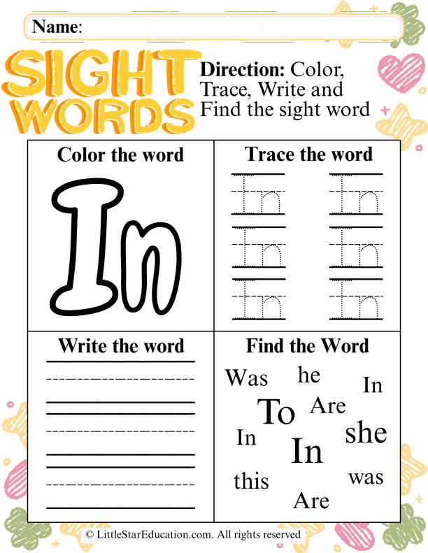 Sight Word "In" Practice: Color, Trace, and Write for Early Learners