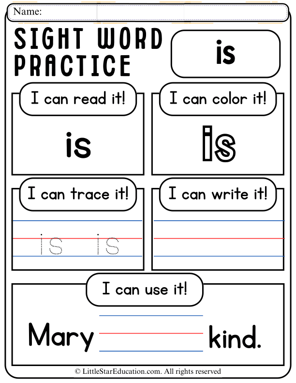 Sight Word "Is" Practice: Read, Trace, and Write for Pre-K & Kindergarten