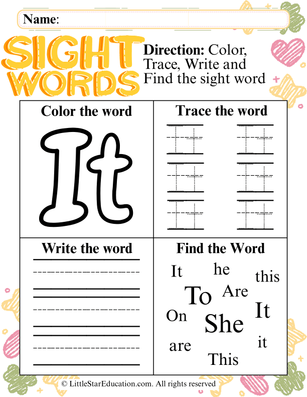 Sight Word "It" Practice: Trace, Color, and Find for Pre-K & Kindergarten