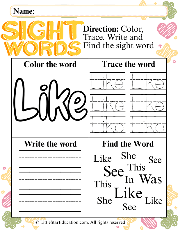 Sight Word "Like" Practice: Pre-K & Kindergarten Literacy Skills