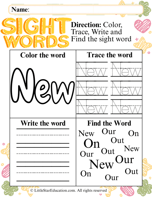 Sight Word "New" Practice: Trace, Write, and Find for Early Learners