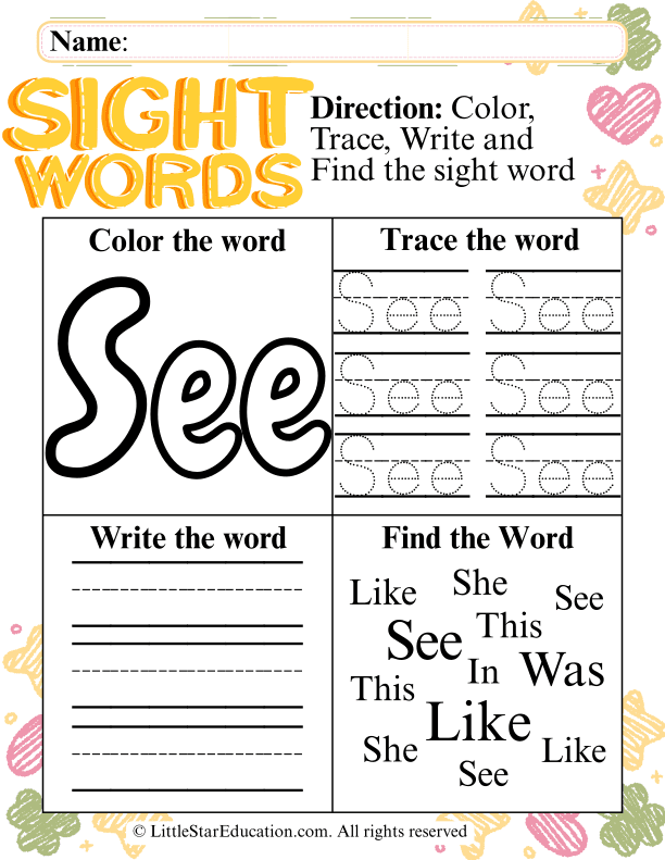 Sight Word "See" Practice: Trace, Write, and Find for Early Literacy