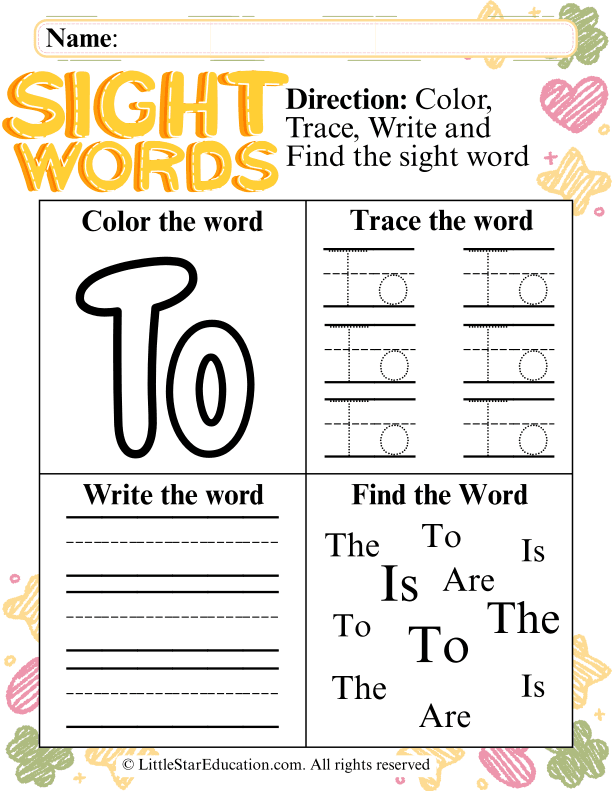 Sight Word "To" Practice: Trace, Color, and Find for Early Readers