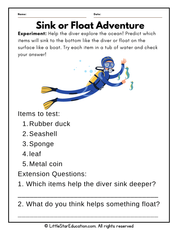 Sink or Float Science Experiment for Preschool and Kindergarten