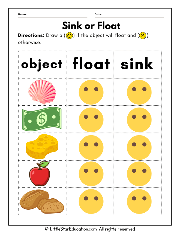 Sink or Float Sorting Science for Kindergarten