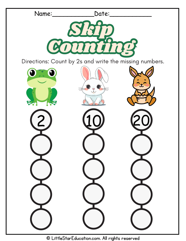 Skip Counting by 2s Number Practice for Kindergarten and First Grade
