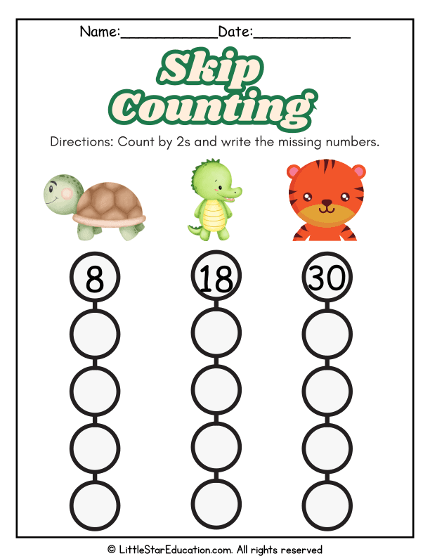 Skip Counting by 2s Practice for Kindergarten and First Grade