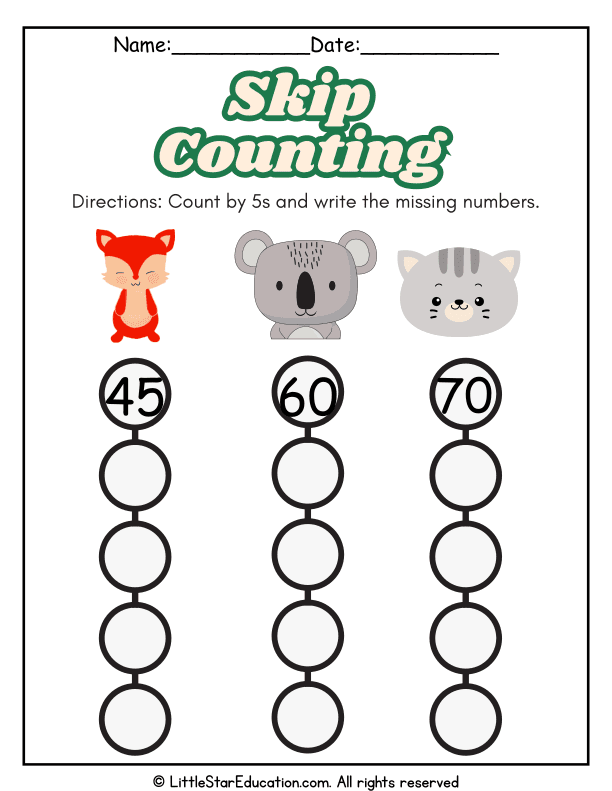 Skip Counting by 5s Number Practice for Early Elementary Math