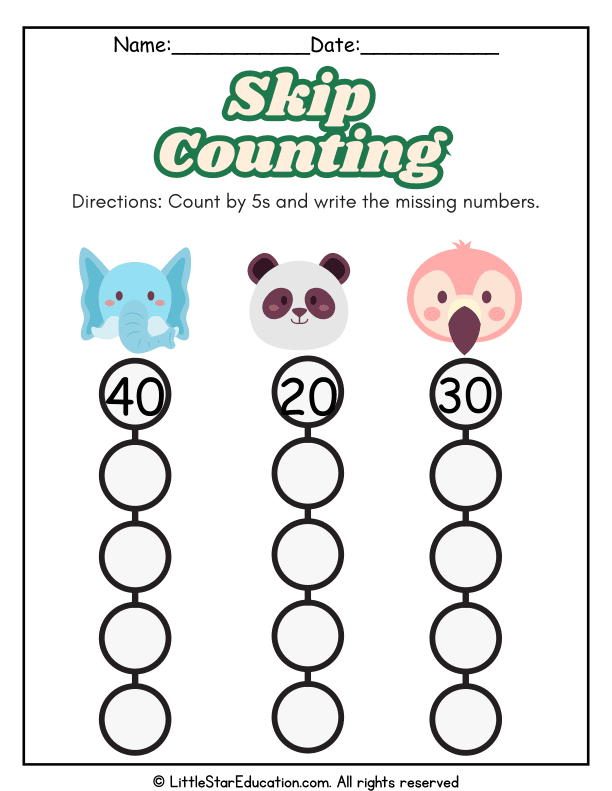 Skip Counting by 5s Number Practice for Kindergarten Math