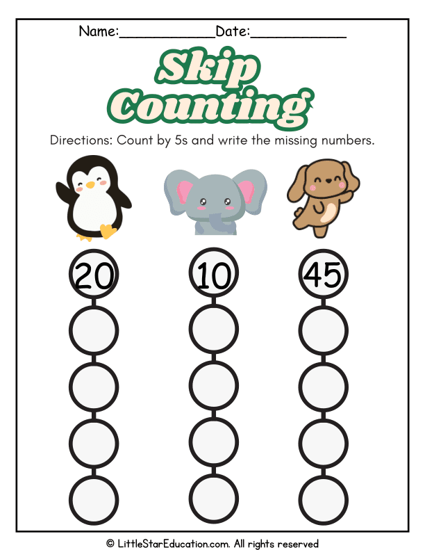 Skip Counting by 5s Practice for Kindergarten and First Grade