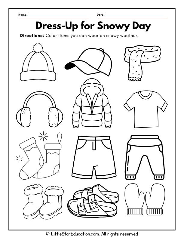 Snowy Weather Clothing Sort for Preschool and Kindergarten Science