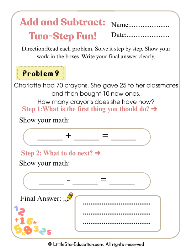 Solve It All: Two-Step Word Problems for Grades 1 and 2