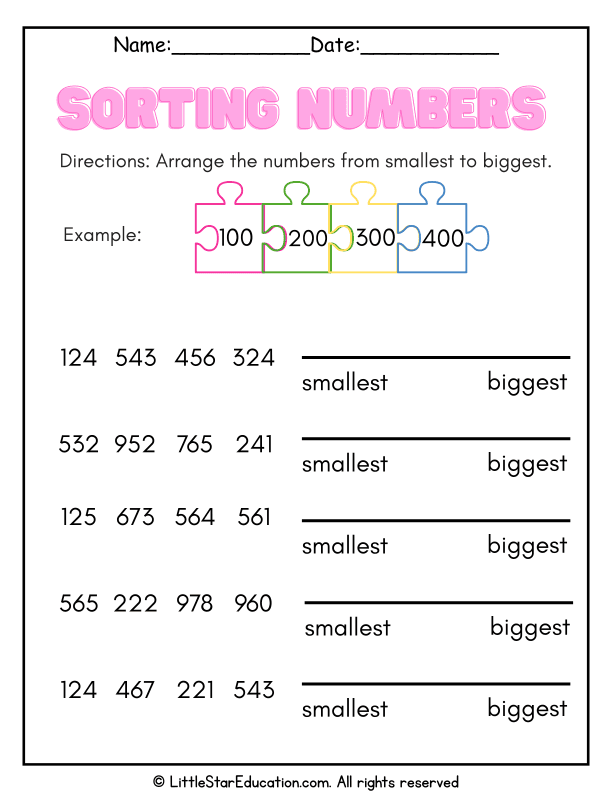 Sort Numbers from Least to Greatest for Early Elementary Math