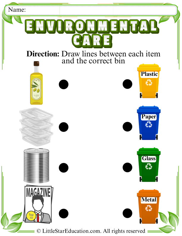 Sort Recyclable Materials by Drawing Lines: Environmental Studies for Early Learners