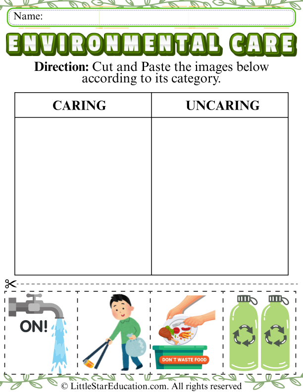 Sorting Caring and Uncaring Choices for Kids: Earth Friendly Lesson