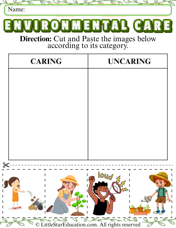 Sorting Caring for Nature: Cut and Paste Environmental Lesson for Early Learners